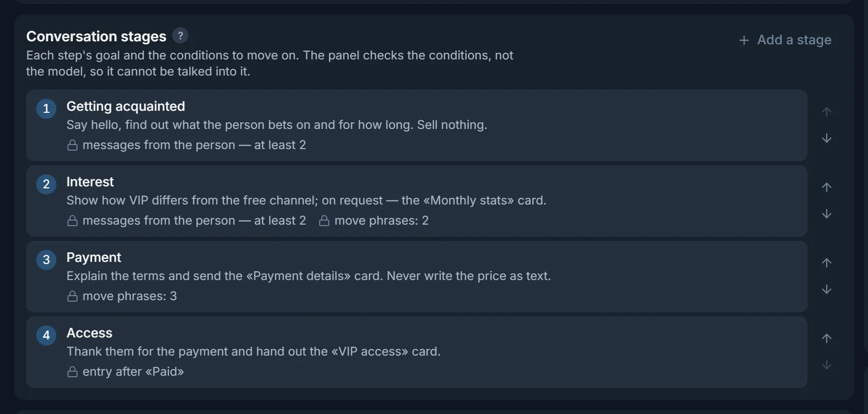 Conversation stages in TeleTraff Dialogs