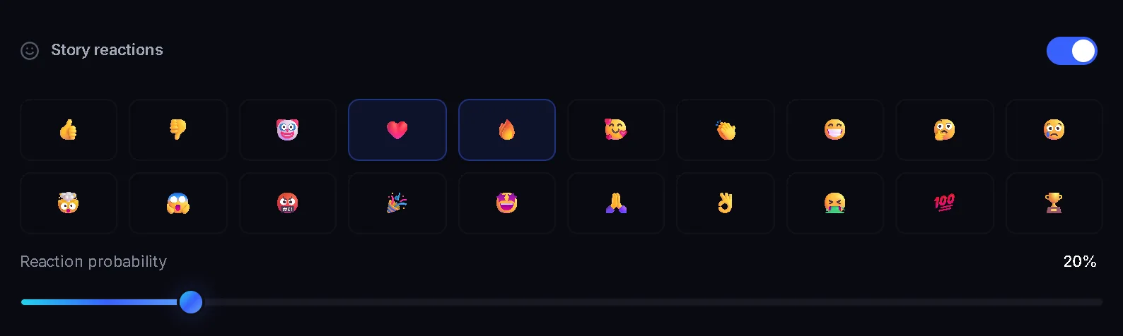Story reaction settings