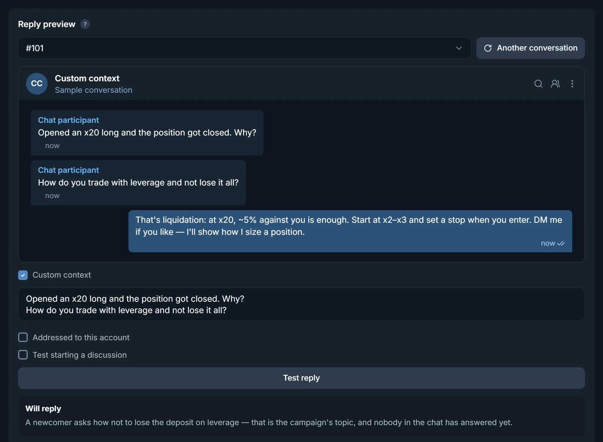 Reply preview in TeleTraff Neurochat