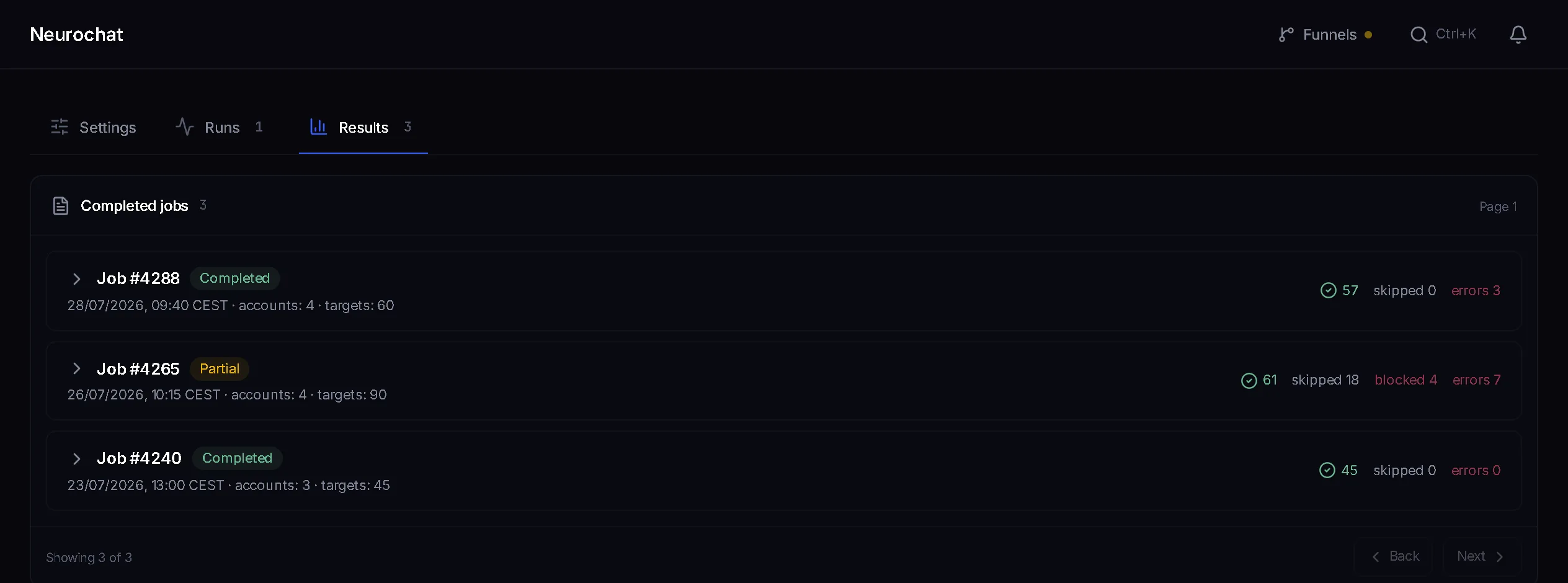 The AI chat results tab