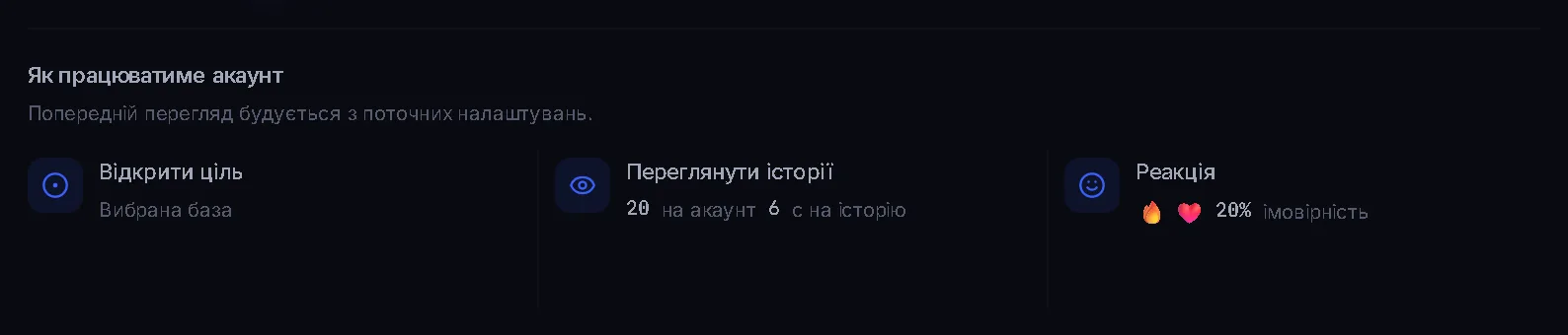 Попередній перегляд поведінки акаунта